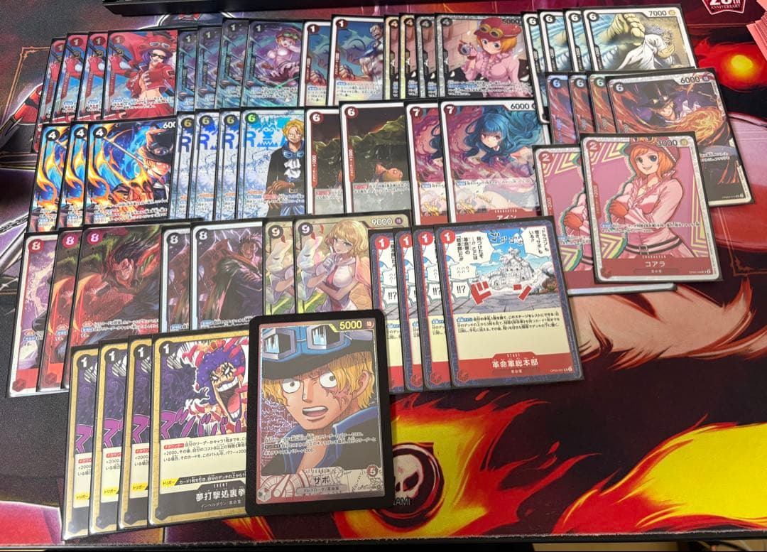 ワンピースカード　赤黒サボ　デッキ リーダーパラ　パラレル多数 調整パッチ付き