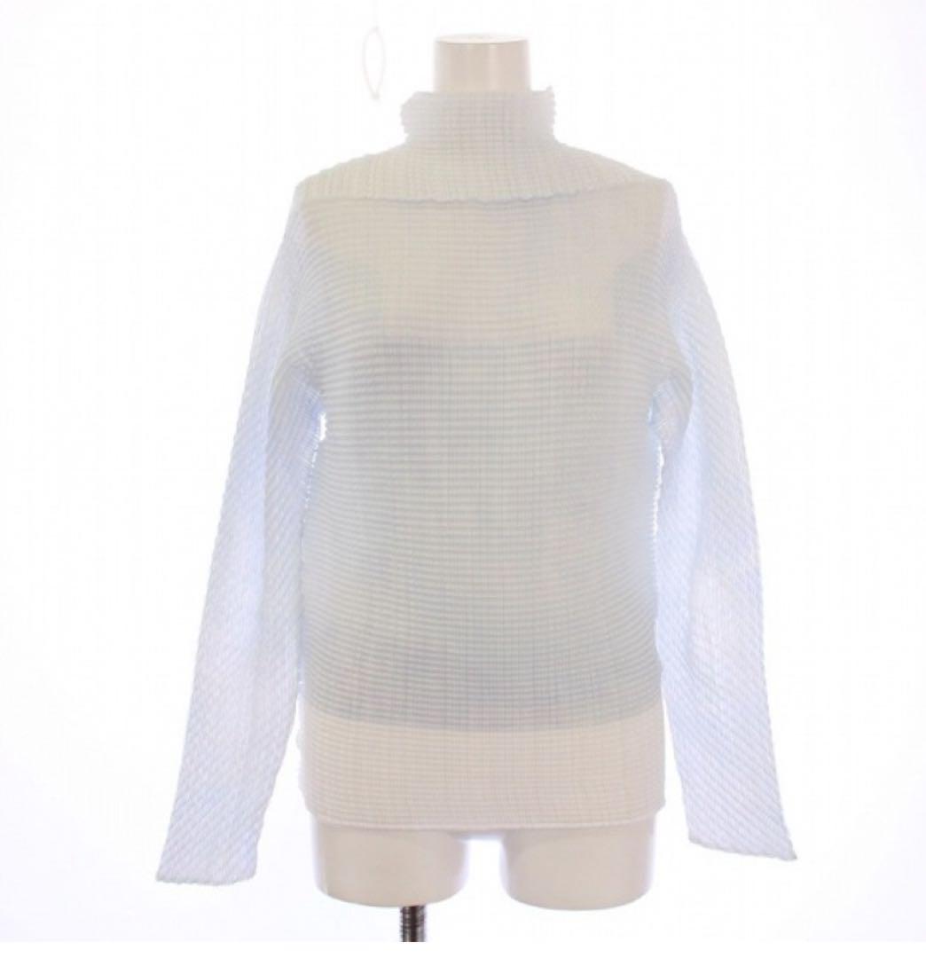 ★美品★ISSEY MIYAKE★プリーツ★ホワイト&ライトブルー★長袖★透け感