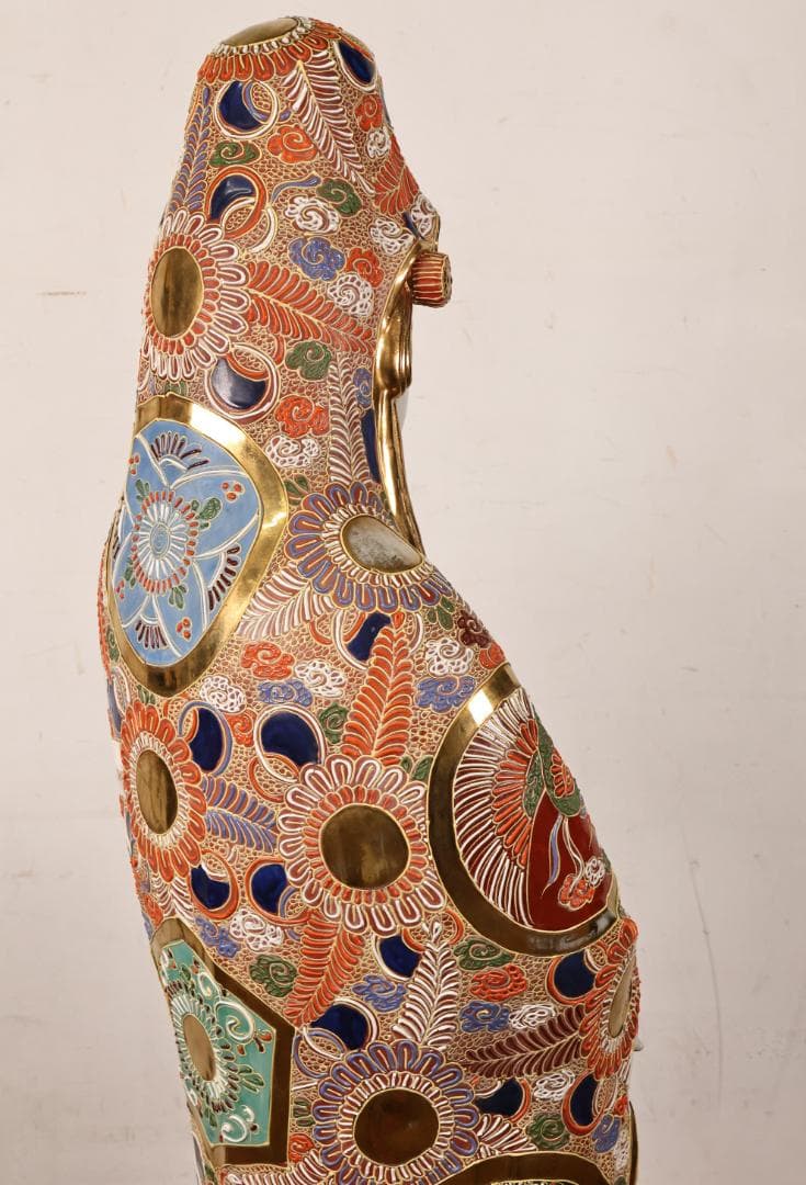 R　九谷焼　八幡窯　特大　色絵金彩観音菩薩像　置物　高90㎝　重さ15㎏