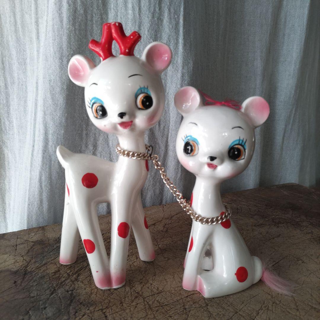 昭和レトロ バンビ 鹿 親子 置物 ヴィンテージ / 内藤ルネ 宇山あゆみ 猫