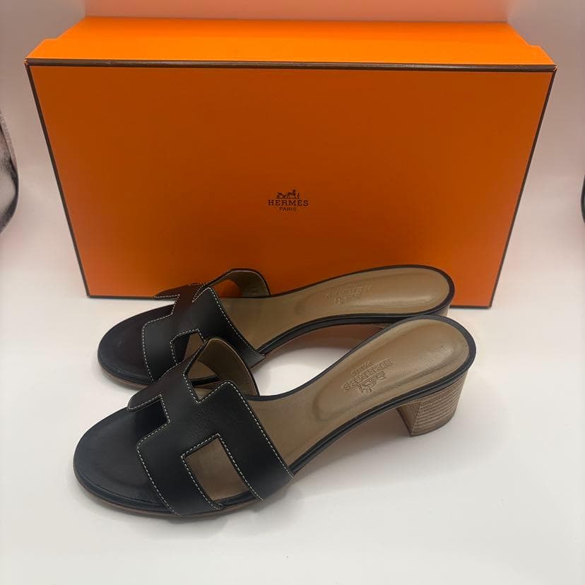 エルメス HERMES オアジス レザー ミュール ブラック サイズ35