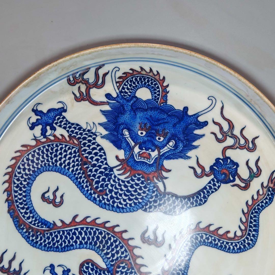 旧家蔵出　時代物　置物　清国時代　大型　青花瓷 お皿