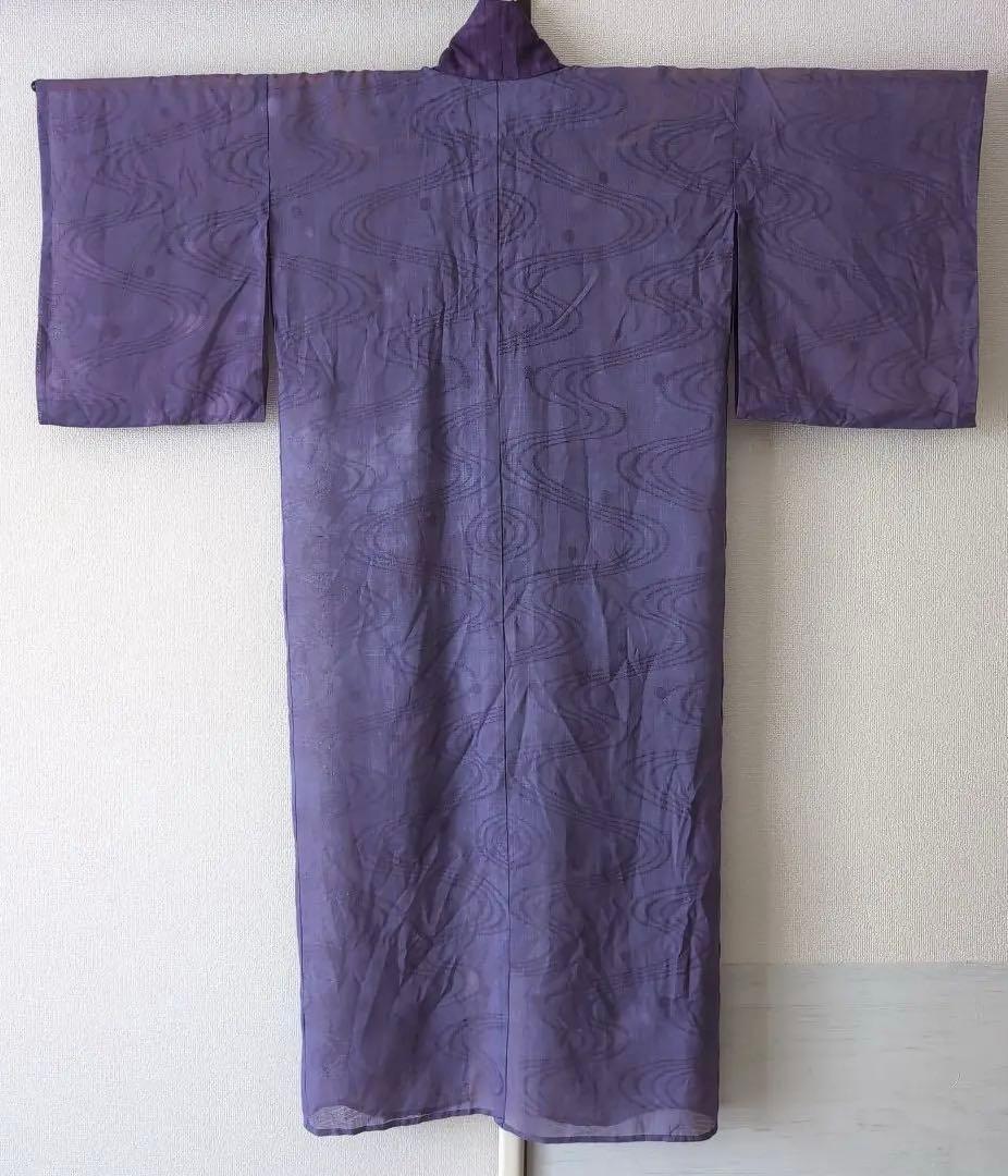 本麻　洗える長襦袢　カラー襦袢　居敷当て付き　パープル　紫　リサイクル　管ka1