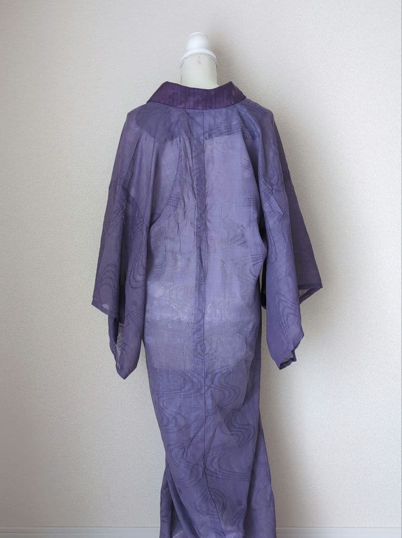 本麻　洗える長襦袢　カラー襦袢　居敷当て付き　パープル　紫　リサイクル　管ka1