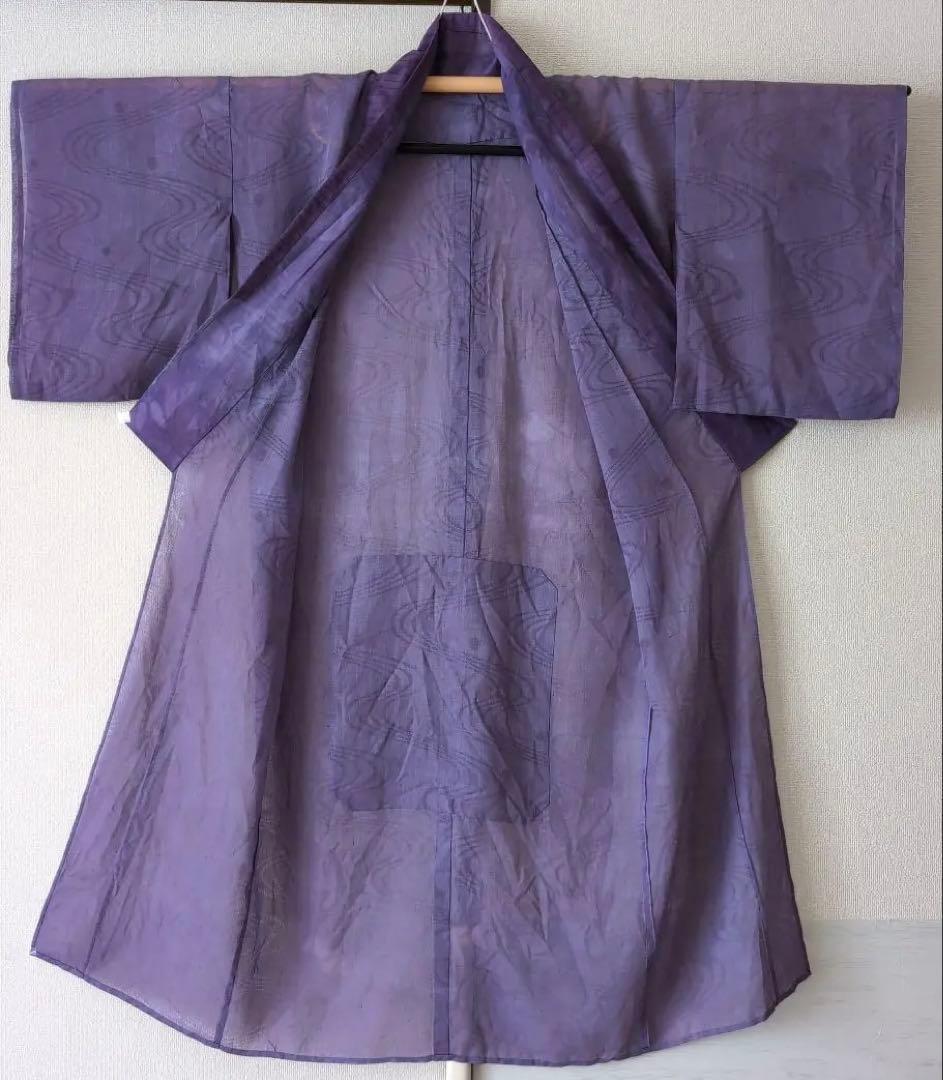 本麻　洗える長襦袢　カラー襦袢　居敷当て付き　パープル　紫　リサイクル　管ka1