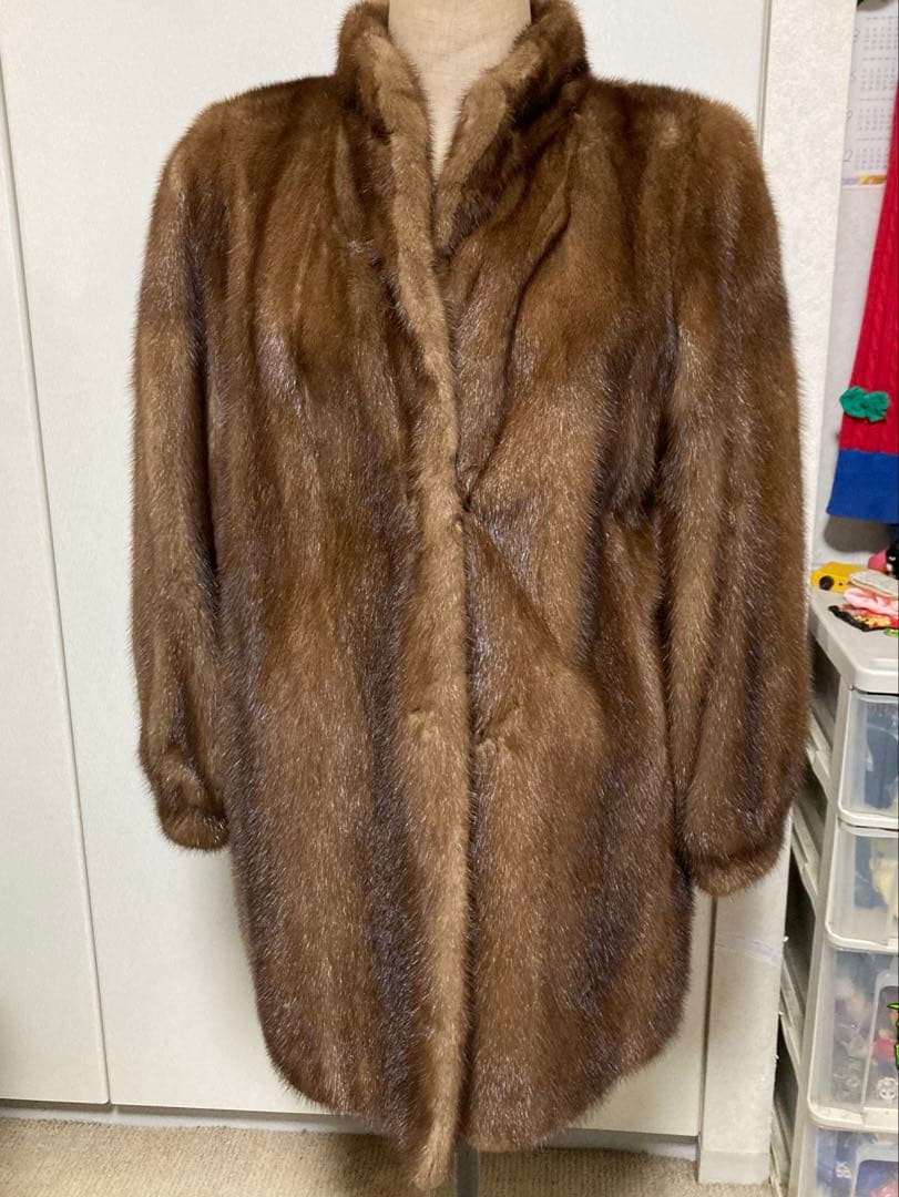 ブラウン ミンク毛皮コート オーバーサイズ
