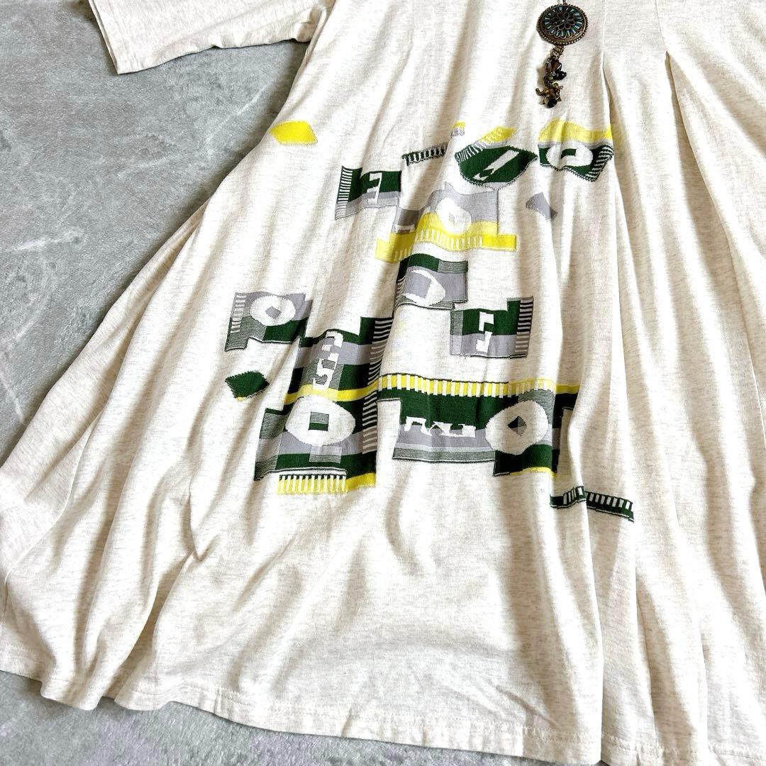 美品⁂センソユニコ⁂ジウ⁂ロングチュニック　ワンピース　ジャガード　変形　七分袖