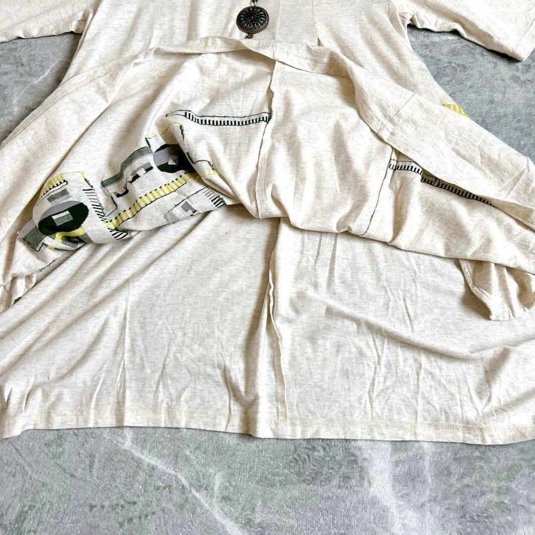 美品⁂センソユニコ⁂ジウ⁂ロングチュニック　ワンピース　ジャガード　変形　七分袖