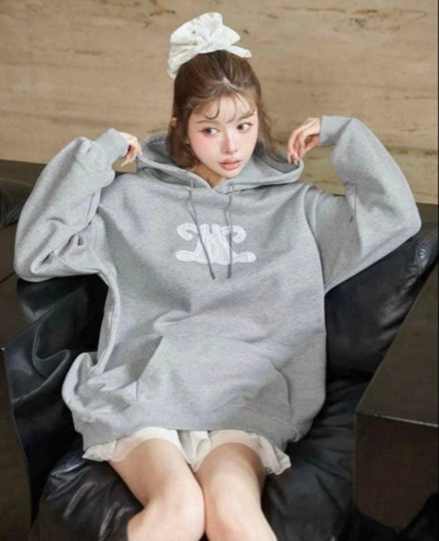 darich レースアップリケロゴフーディ グレー