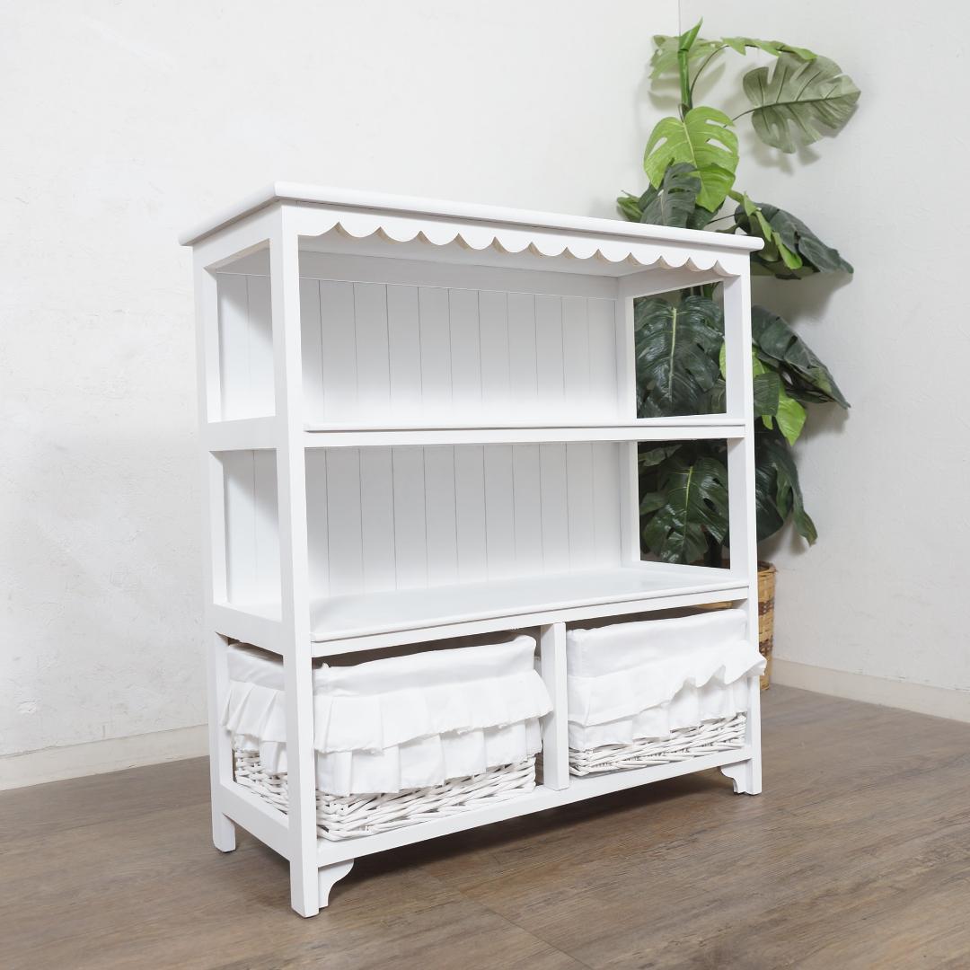 【新品】フリル　バスケット付きキャビネット　オープンチェスト 収納　アウトレット