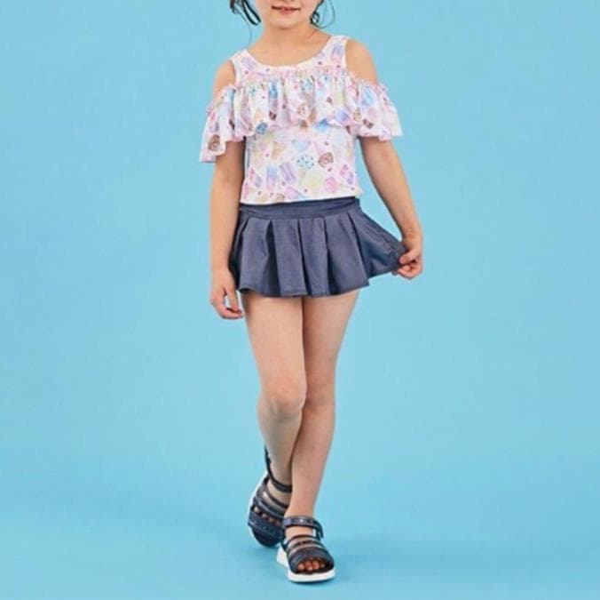 新品タグ付き　メゾピアノ　セパレート水着　140　アイス柄　女の子