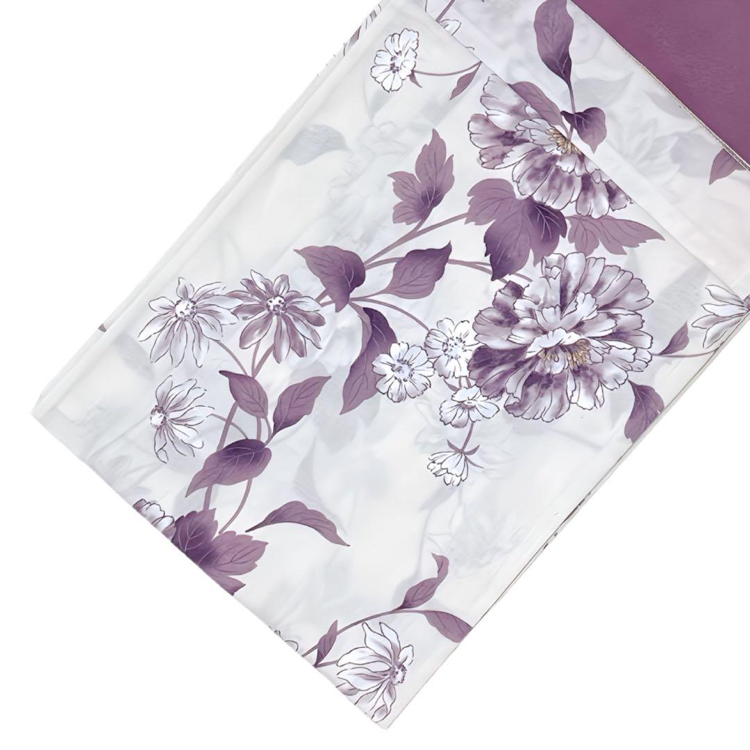 下駄なし　新作 浴衣ジェンヌ 浴衣5点セット アイボリー パープル 半幅帯