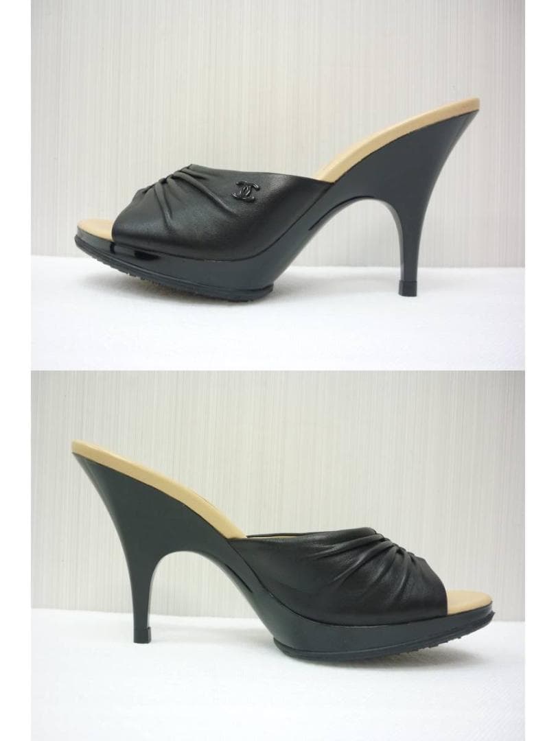 CHANEL シャネル ミュール レザー ココマーク ブラック 黒 6B a