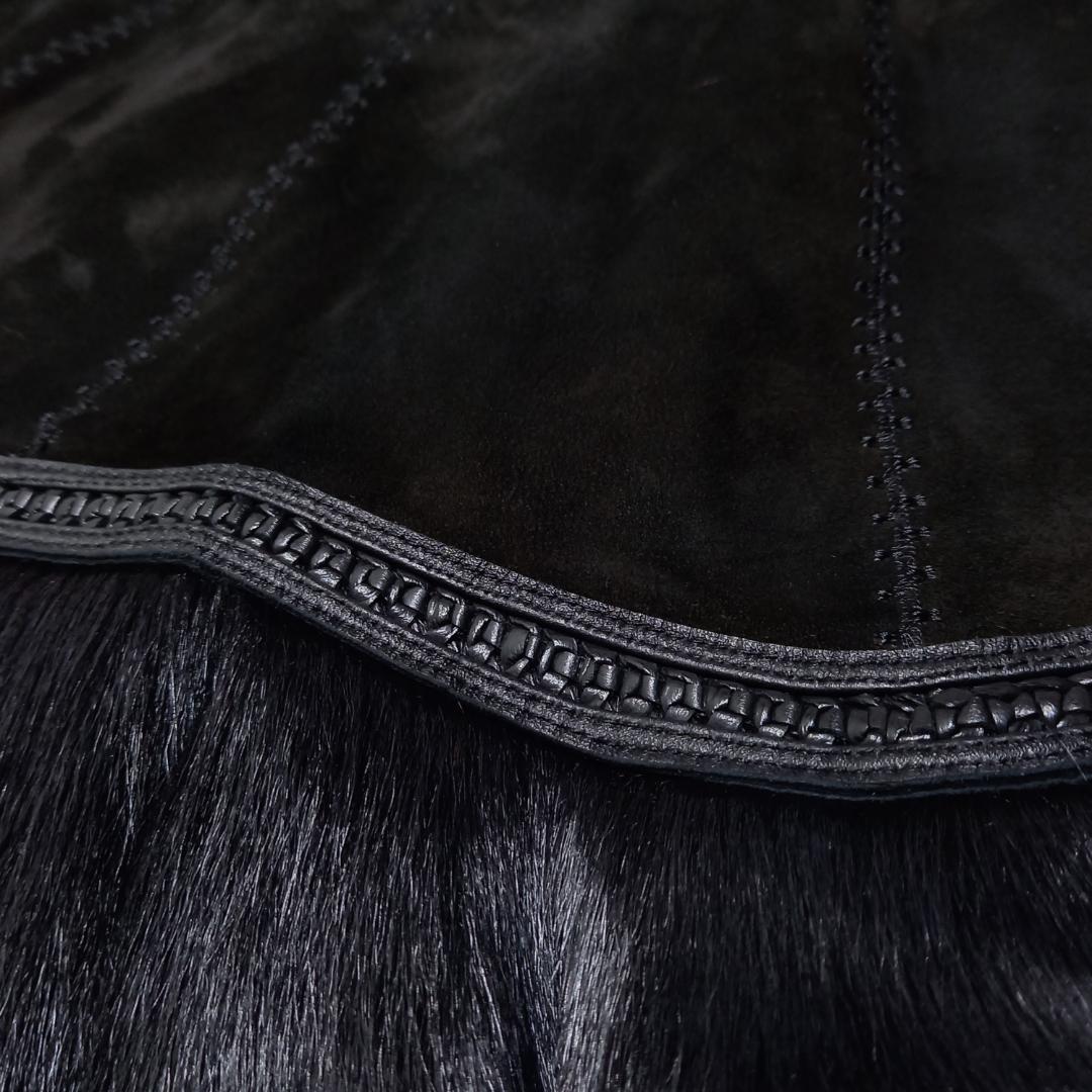 豪華✨リアルレザー＆リアルファー ベルテッドコート ゴートレザー ブラック