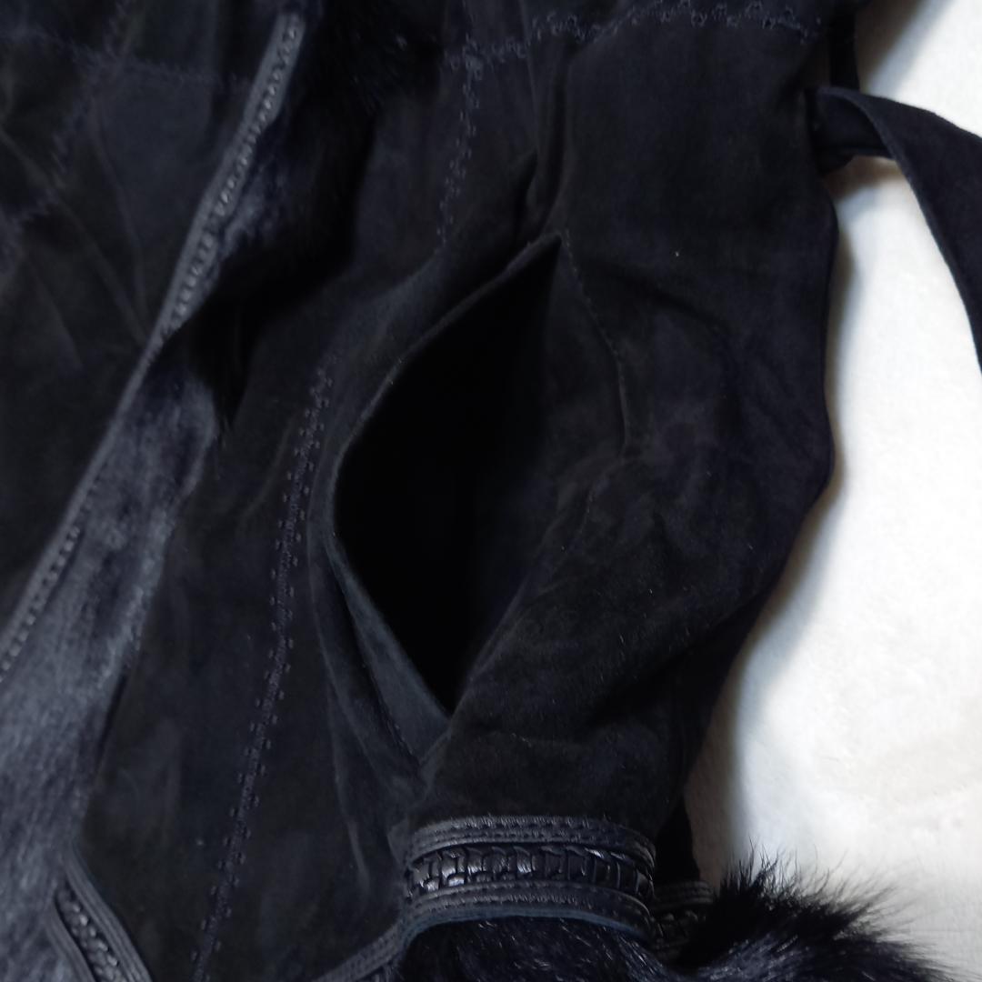 豪華✨リアルレザー＆リアルファー ベルテッドコート ゴートレザー ブラック