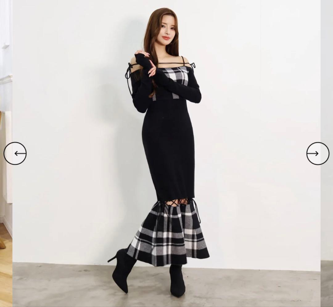 randy/String core plaid dress/ロングワンピース