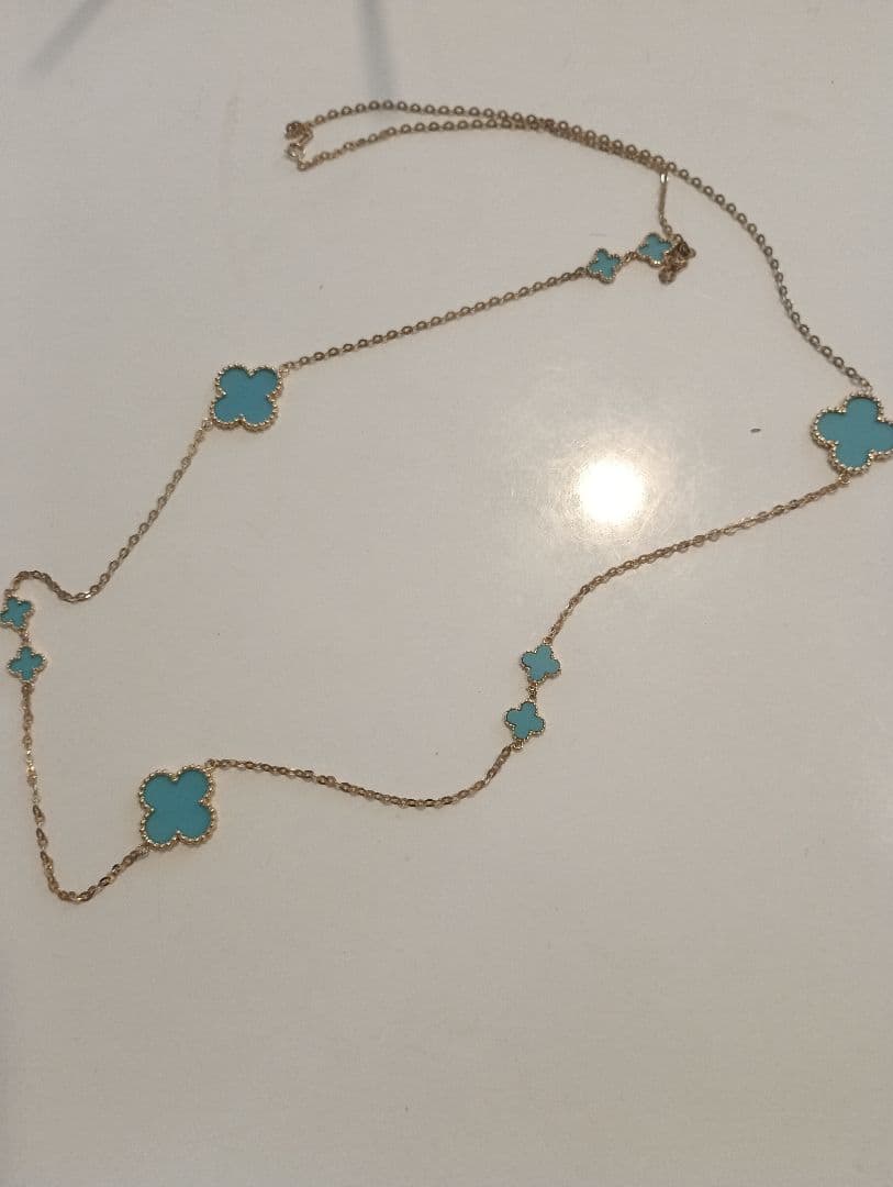 K14ターコイズブルー クローバーネックレス