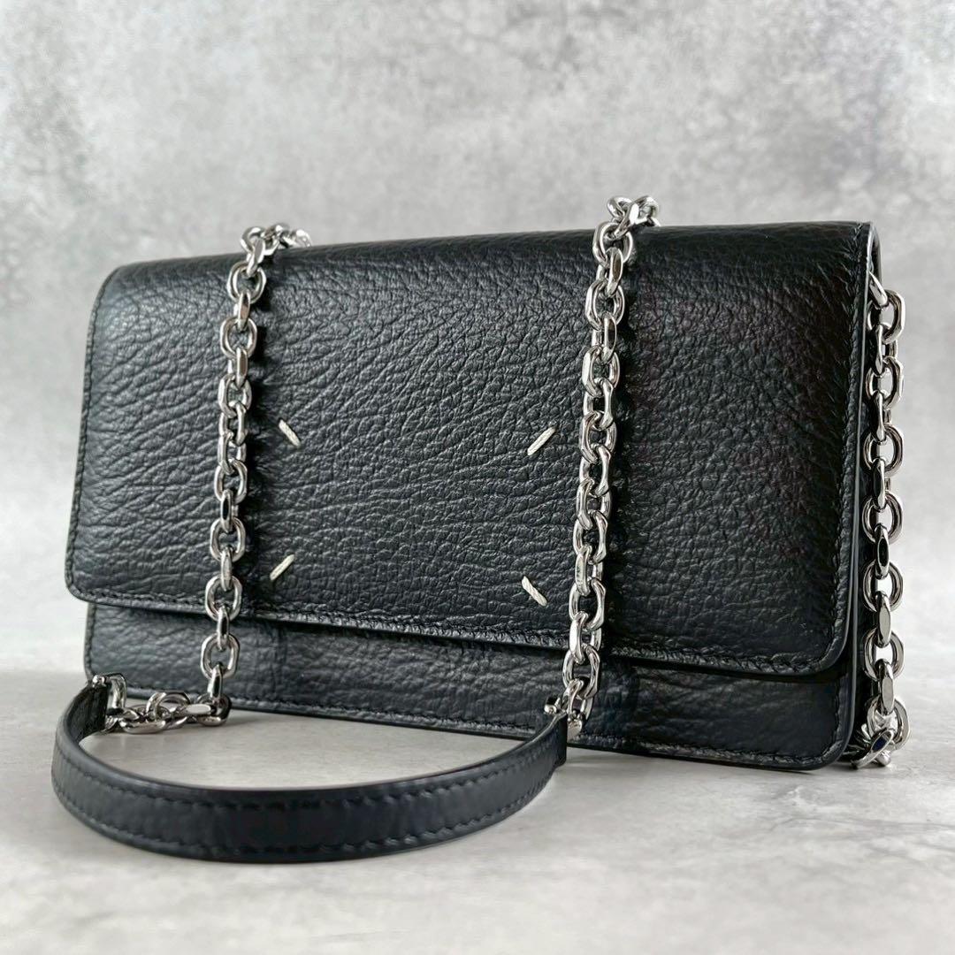 【未使用級】メゾンマルジェラ チェーンショルダーウォレット 4ステッチ フラップ