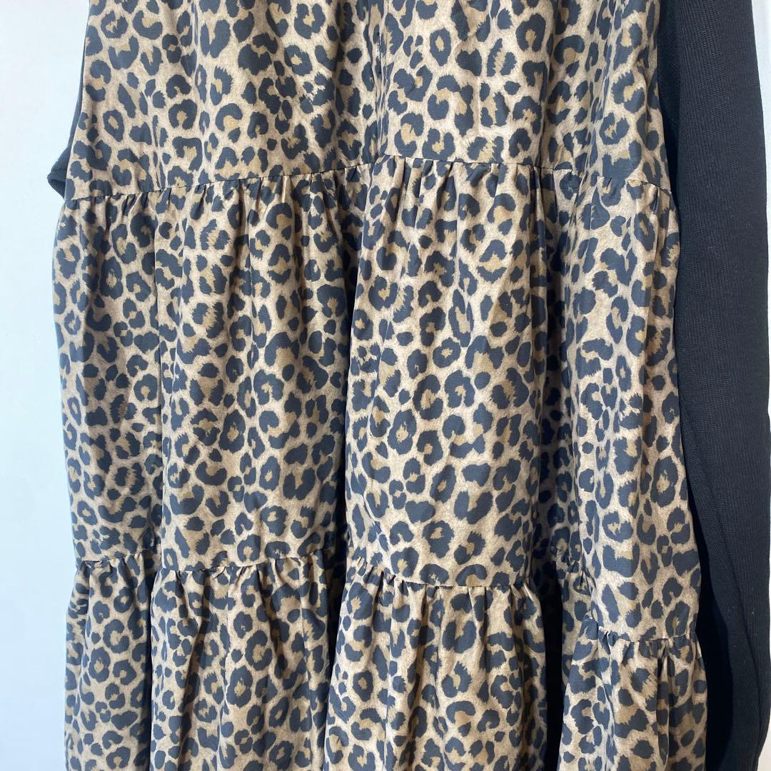 ま*ん様 新品ビアズリーBEARDSLEY レオパード柄ティアードチュニックフリ