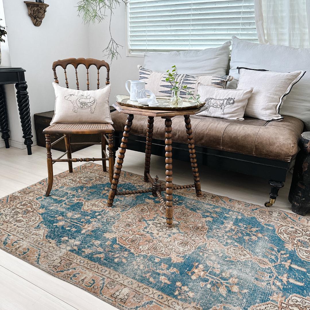 トルコ ヴィンテージラグ A119 レア ネイビー アプリコット ベージュ