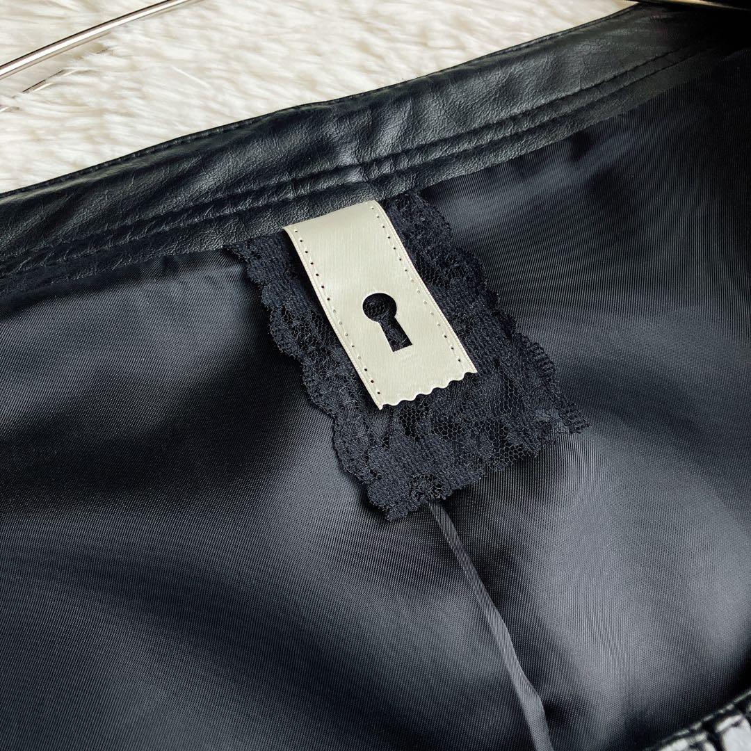 銀座マギー★カウレザー ライダースジャケット ノーカラー フリル 本革 ブラック