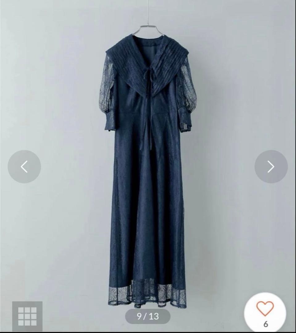 ネイビー レース ロングドレス