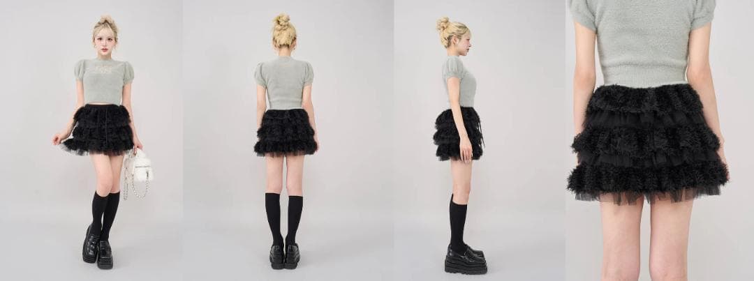 ダーリッチ darich ミックスレースフリルミニスカート ブラック FL