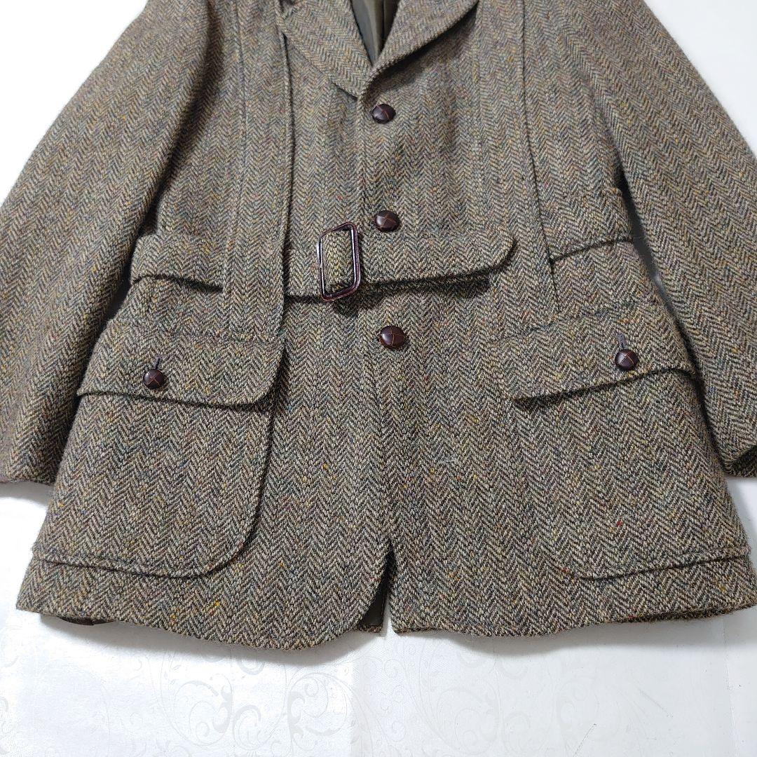 ハリスツイード テーラードジャケット ヘリンボーン くるみボタン 38