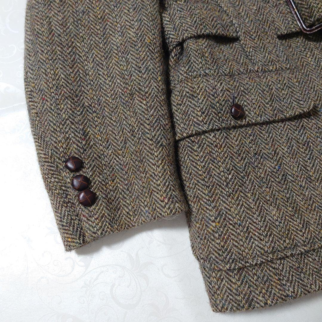 ハリスツイード テーラードジャケット ヘリンボーン くるみボタン 38