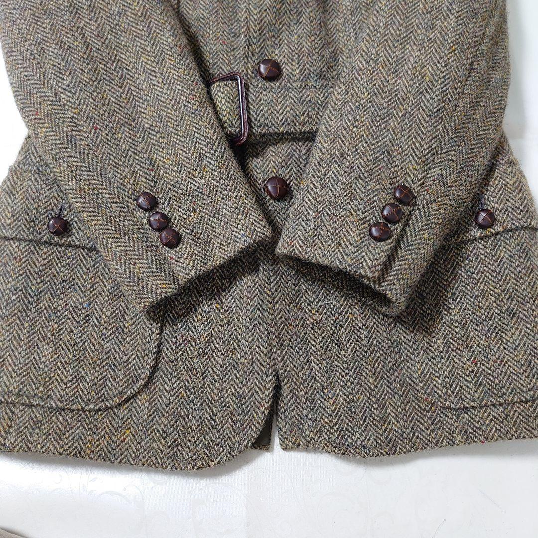 ハリスツイード テーラードジャケット ヘリンボーン くるみボタン 38