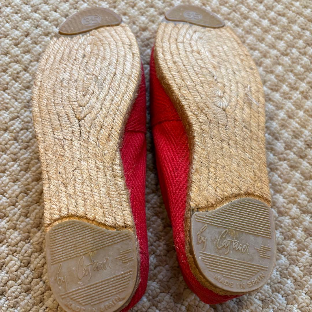HERMES レッド エスパドリーユ イルカ刺繍