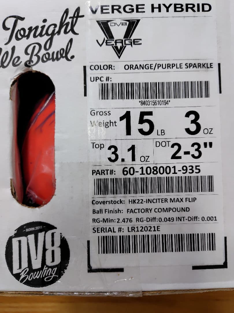 DV8 Verge Hybrid ボウリングボール 15ポンド3オンス