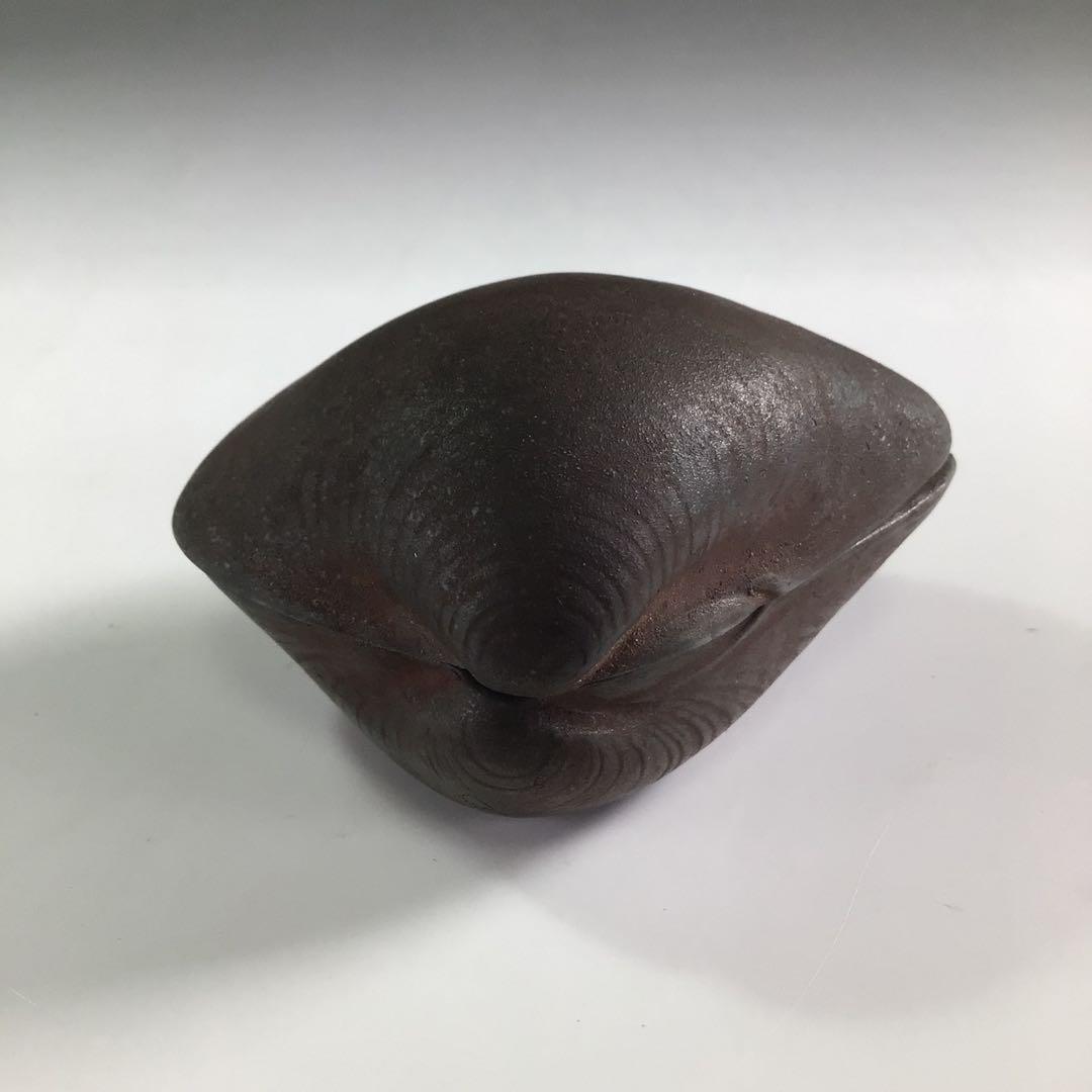 Ｐ８３５　香合　『備前焼』『木村陶峰造』『蛤香合』　共箱　茶道具