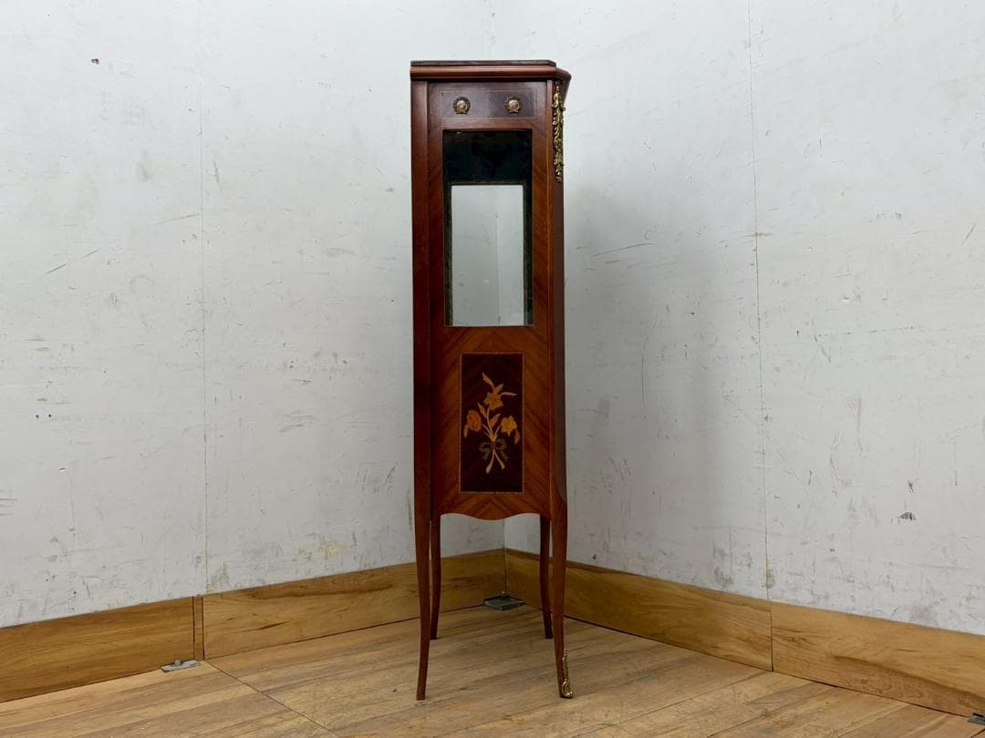 T7991☆展示品イタリアネオクラシックルイ16世様式象嵌細工真鍮金具飾り棚