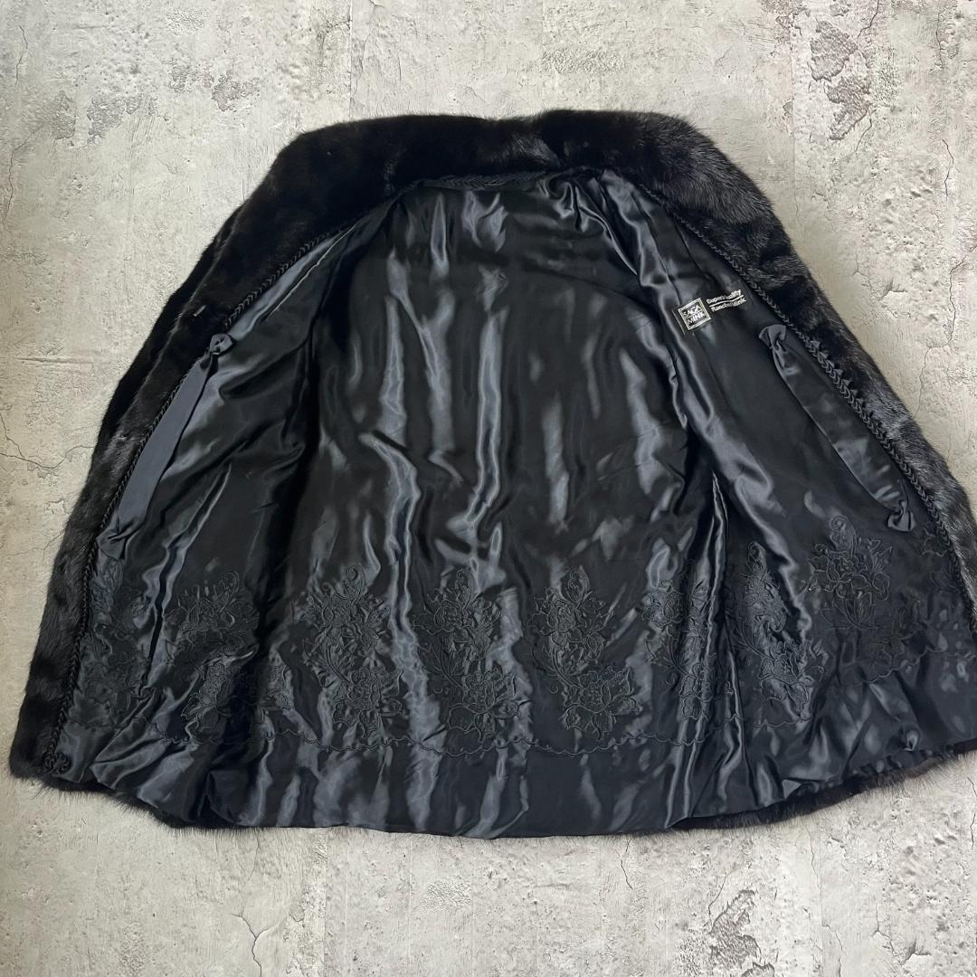 極美品 SAGA MINK サガミンク 裏地刺繍 ミンクファーコート ブラック
