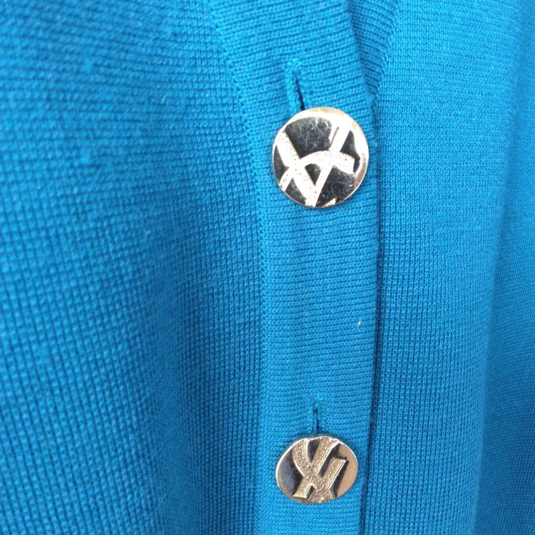 イヴ・サンローラン カーデガン ロゴ刺繍 金ボタン ヴィンテージ グリーン