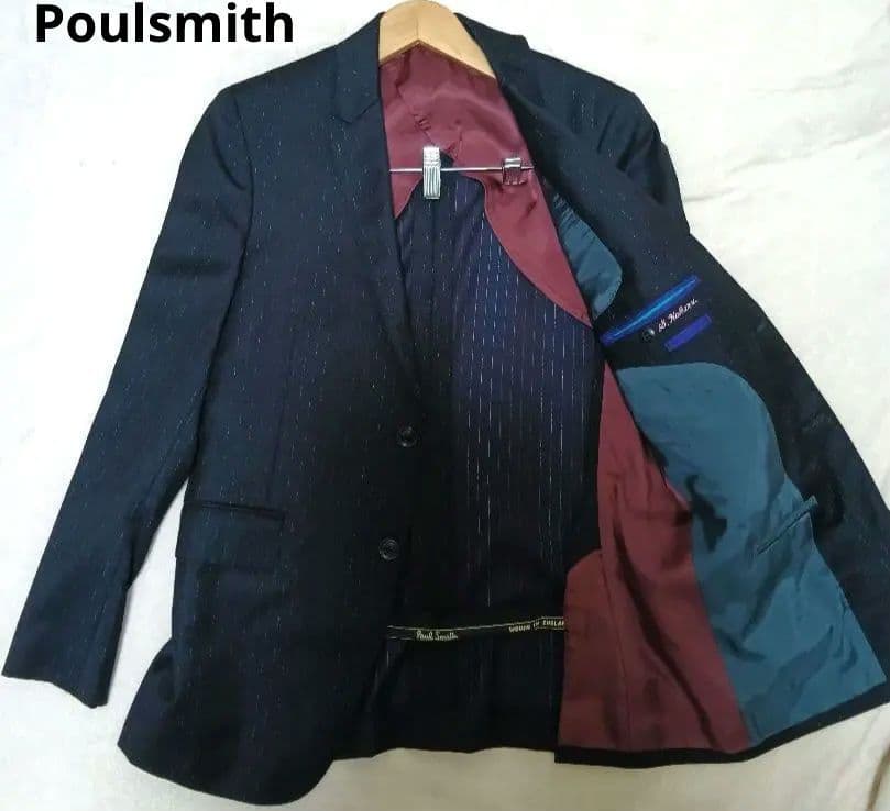 美品Poulsmith ポールスミス テーラード 英国生地濃紺ストライプ M