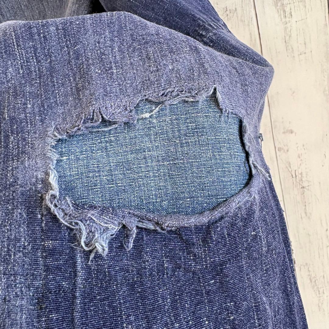 40s フレンチ インディゴリネン カバーオール ワークジャケット ユーロ 襤褸