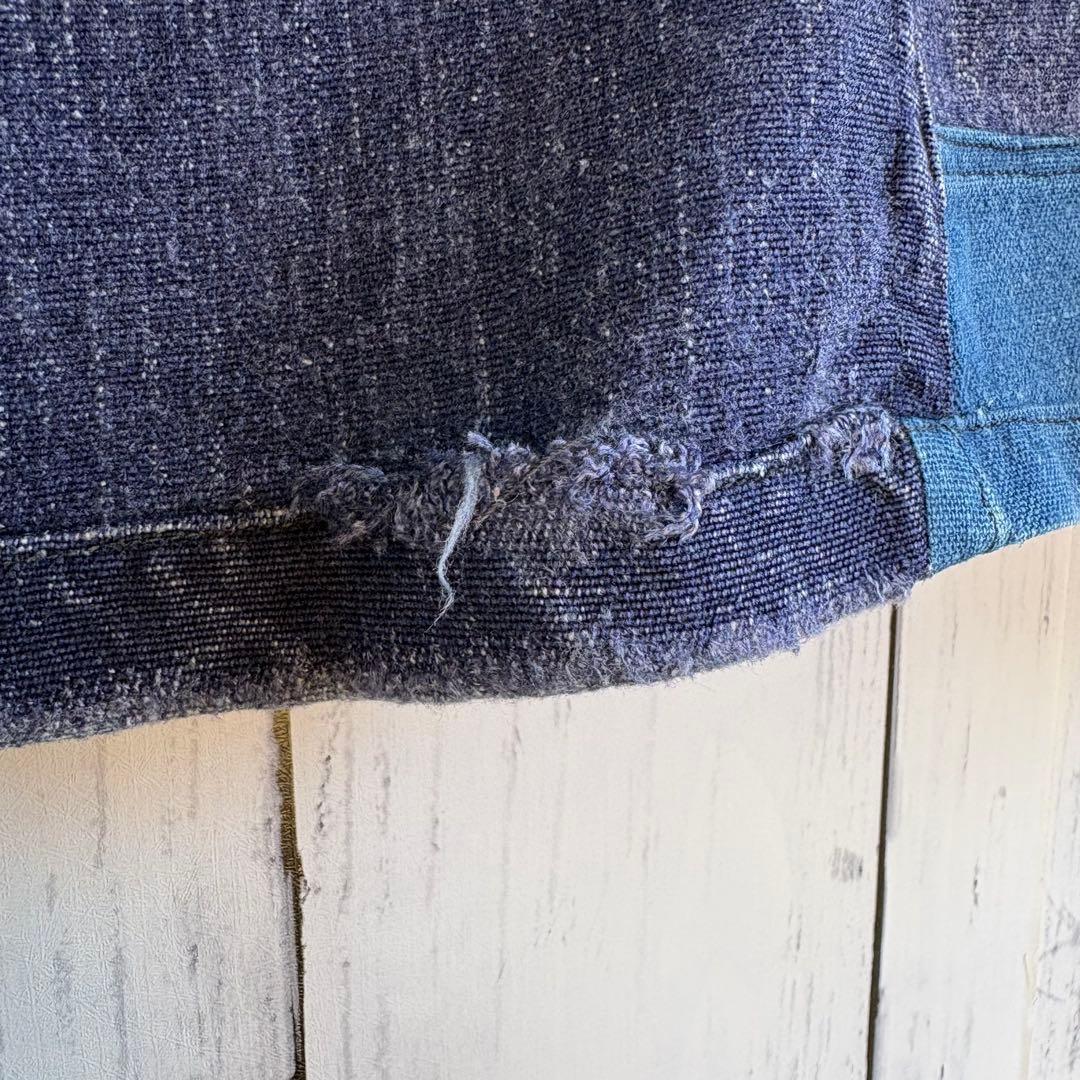 40s フレンチ インディゴリネン カバーオール ワークジャケット ユーロ 襤褸