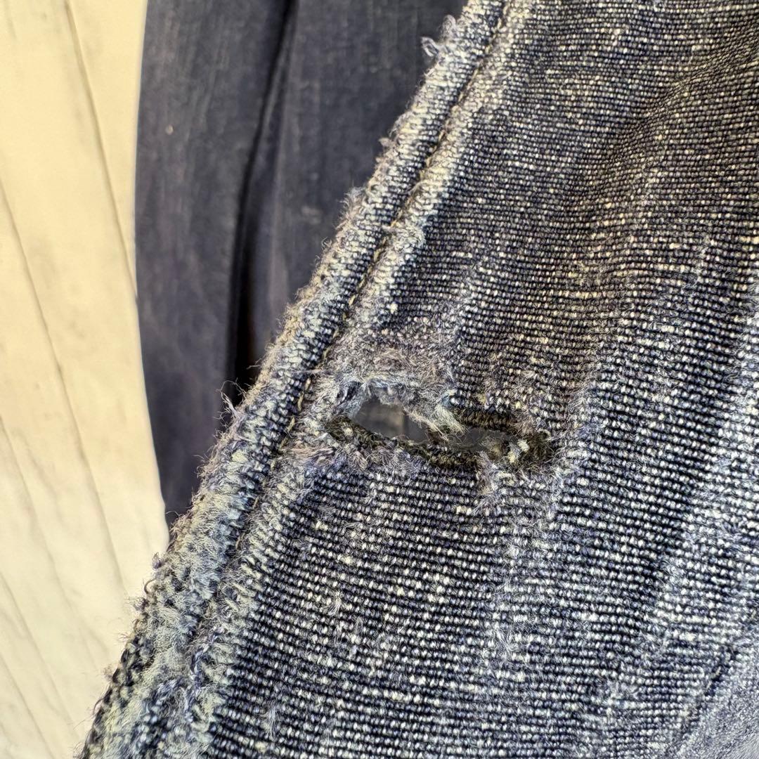 40s フレンチ インディゴリネン カバーオール ワークジャケット ユーロ 襤褸