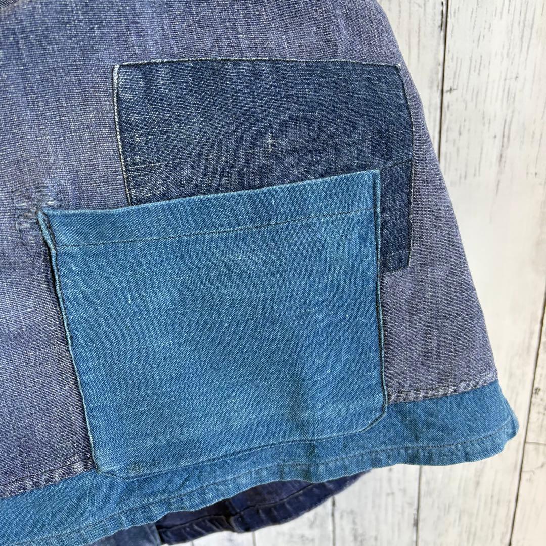 40s フレンチ インディゴリネン カバーオール ワークジャケット ユーロ 襤褸