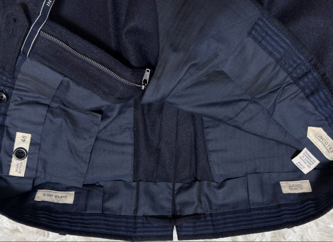 【美品】INCOTEX スラックス　ネイビー SUPER100