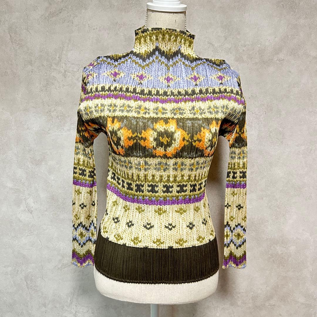 極美品★プリーツプリーズ　PLEATS PLEASE ノルディック柄トップス