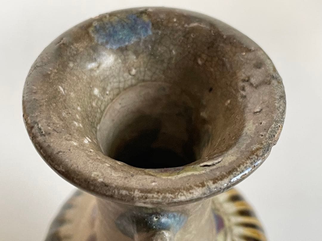 骨董　アンティーク　琉球古陶　沖縄　仏花器　花瓶　やちむん　合わせ箱