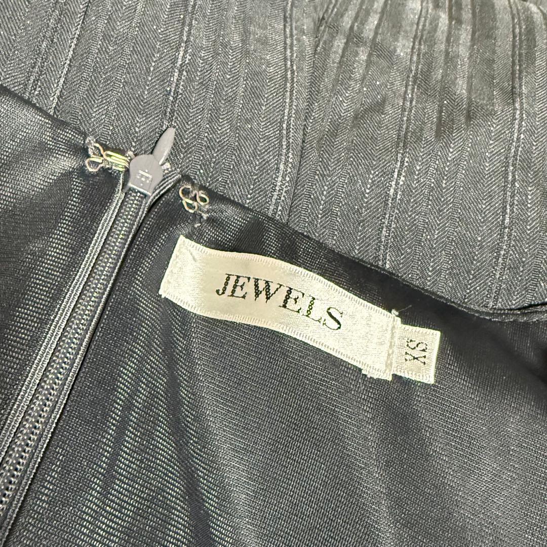 即購入◎ JEWELS ビジューリボンマーメイドミニドレス グレー