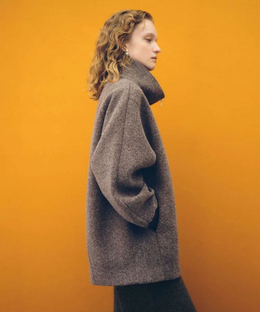 アダムエロペ　ヘリンボンツイードボンディングコーディガン