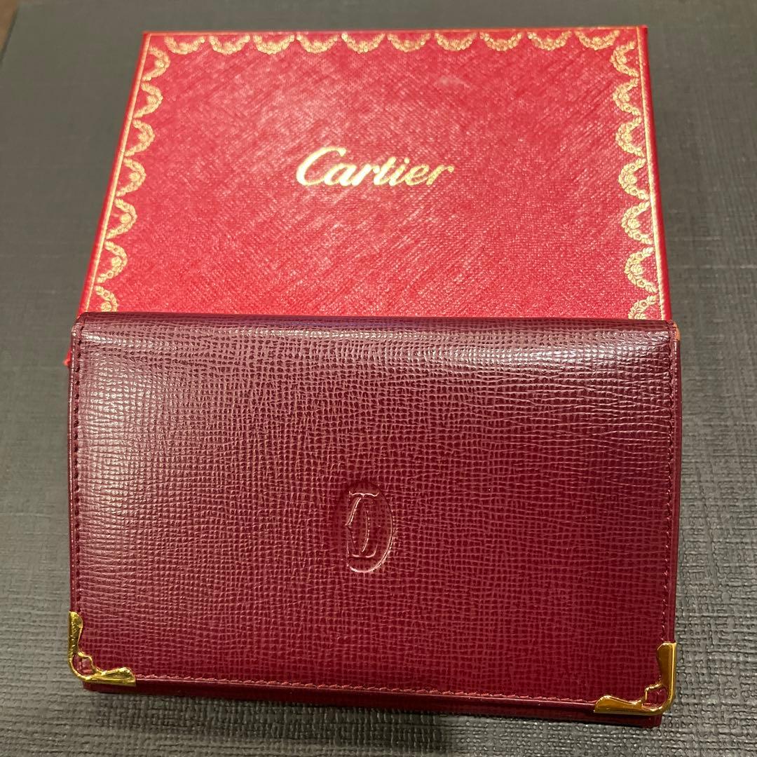 カルティエ マストライン 名刺入れ カードケース パスケース レザー ボルドー