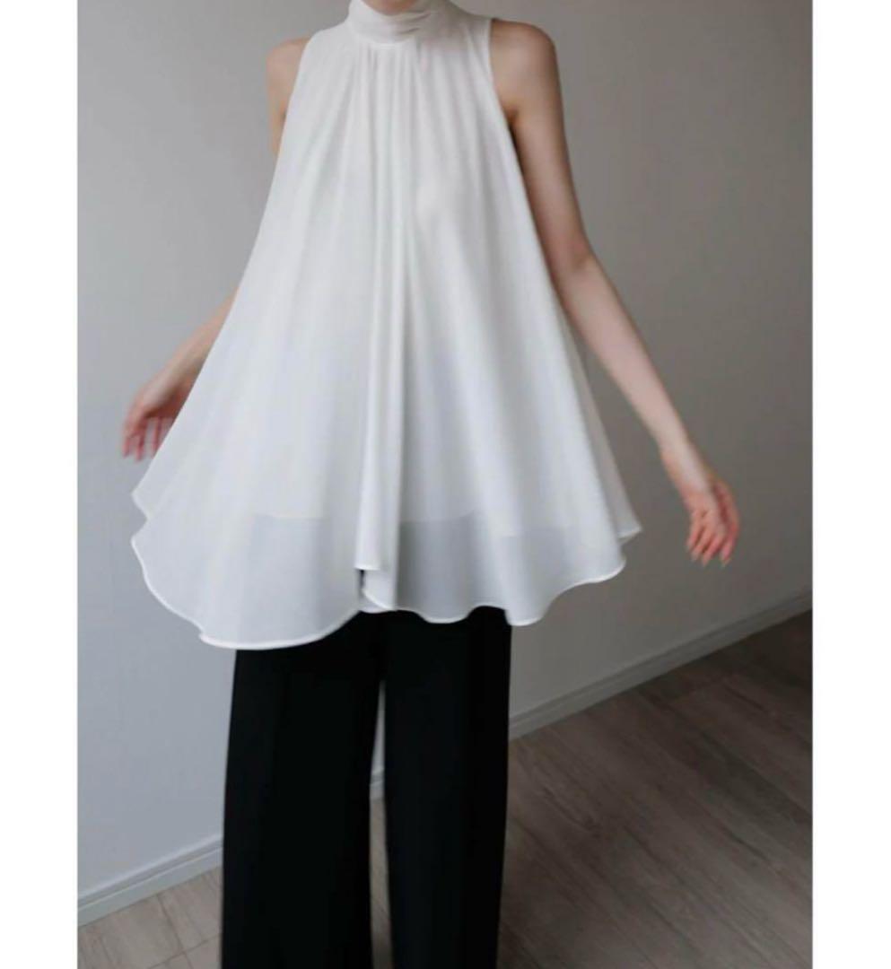 トップス maison celon chiffon tie blouse white