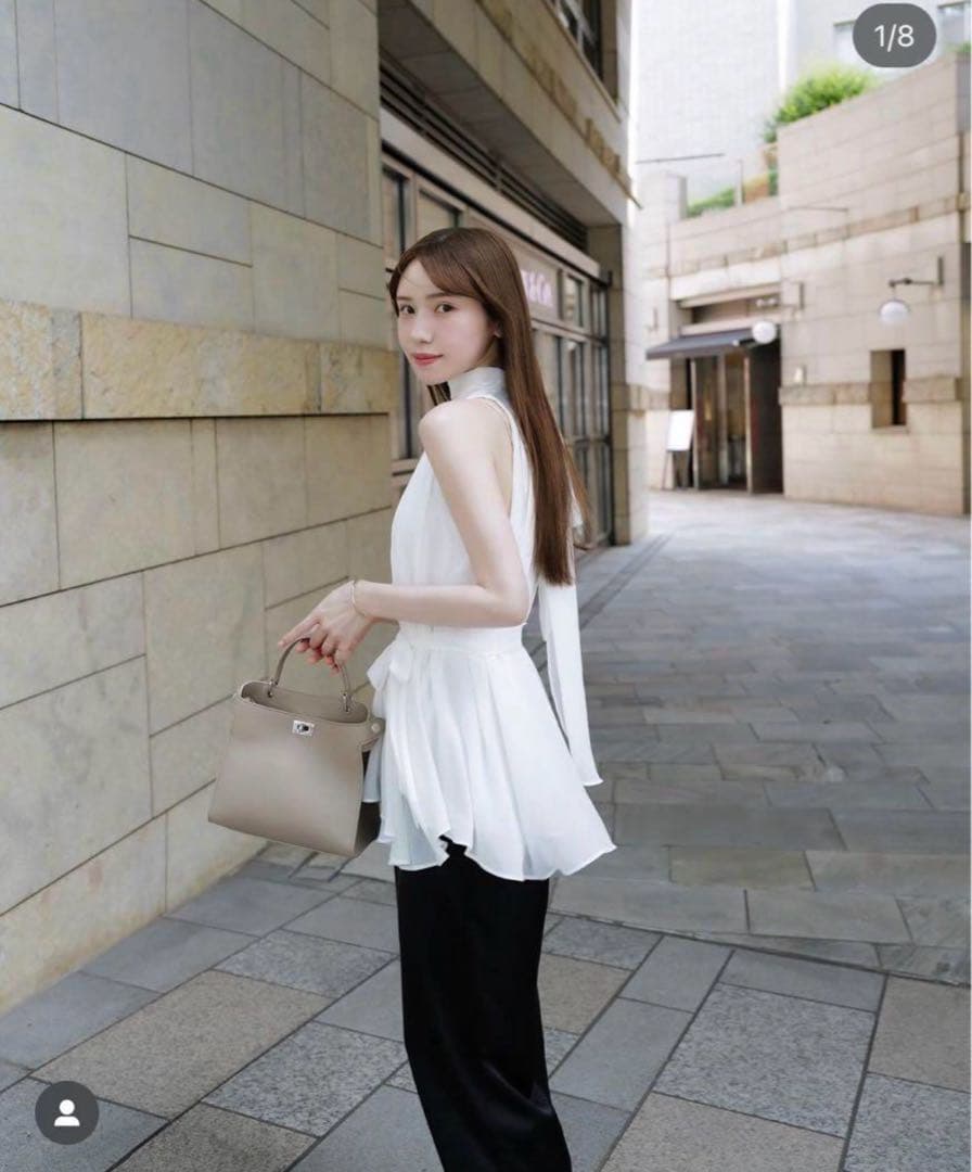 トップス maison celon chiffon tie blouse white