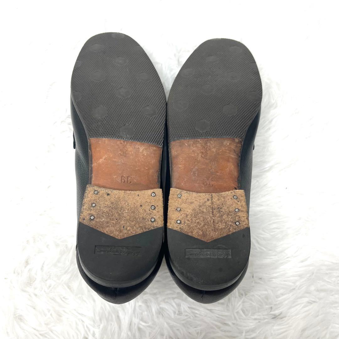 【美品】 フェラガモ ガンチーニ ビットローファー 24.0cm シボ加工 黒